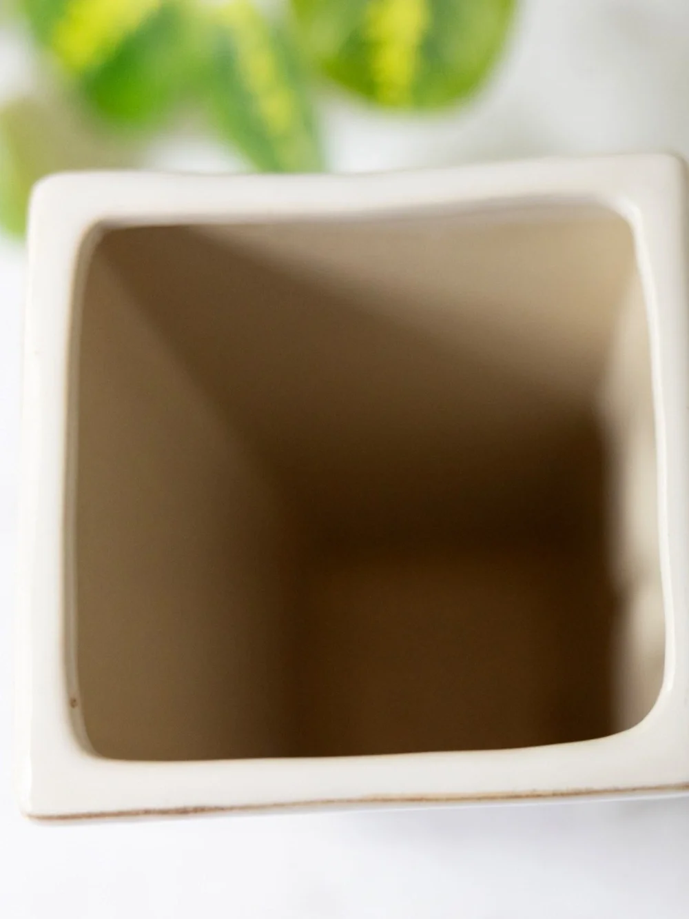 Cream off white square tulip ceramic pottery vase 6.5
